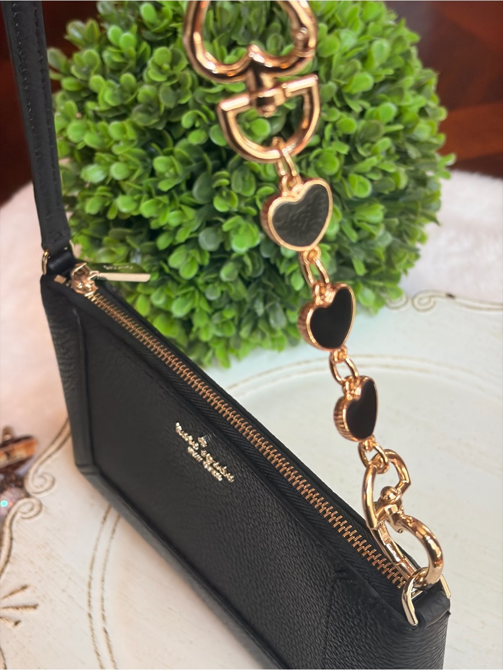Gold Heart Link Keychain purse charm with White/Red/Black Enamel Hearts choose 1